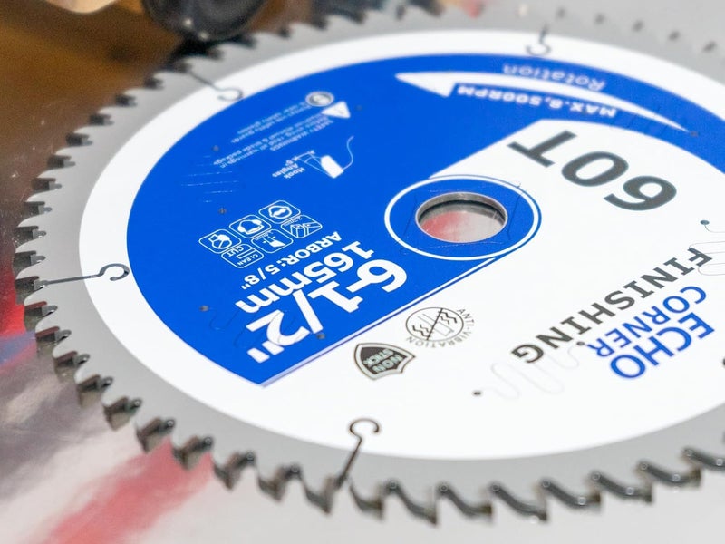 Echo Corner 6-1/2 Inch Fine Finish Circular Saw Blade, Thin Kerf 60T, Non-Stick Coating, 5/8 Inch Arbor, Diamond Knockout - Image 4
